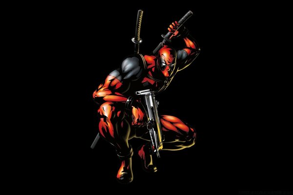 Deadpool rosso su fones nero con la spada