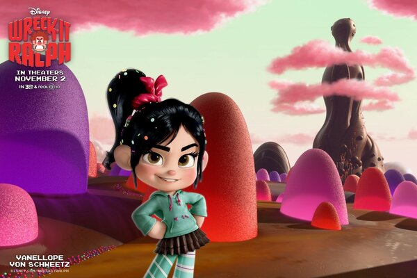 Ralph, venellope von cupcake su uno sfondo di scivoli di gelatina