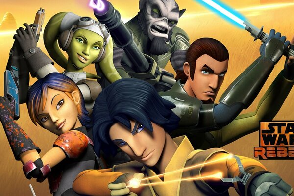 Personajes de Star Wars Rebels mostrando sus armas