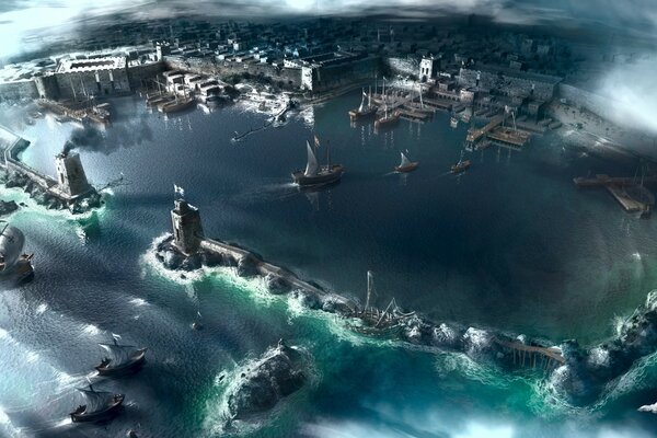 Sea fortress. Graphics of the game Assassin s creed