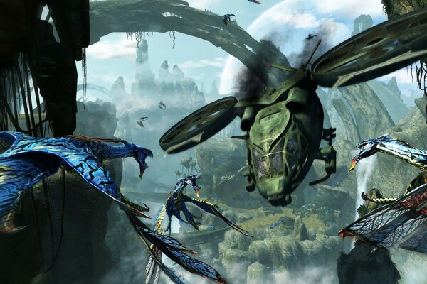 Avatar battle helicopter and dragon battle