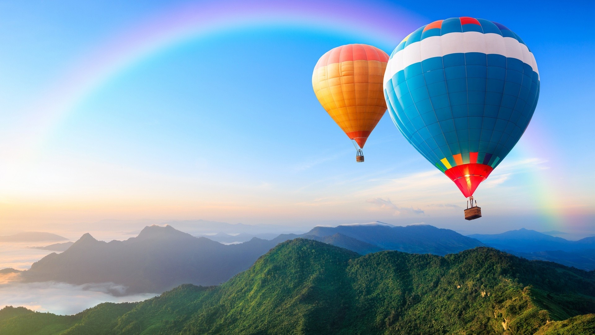 arco-íris montanhas viagens aventura céu paisagem balão alta vale ar ao ar livre natureza lazer quente-balão