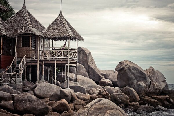 Landscape of a hut on the seashore