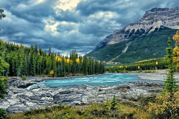 Landschaft der Natur. Berge, Wald, See