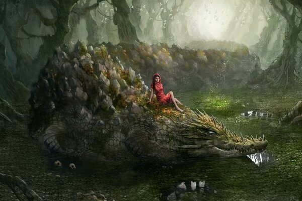 Büyülü timsah kızı büyülü ormandan geçiriyor