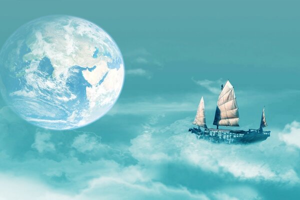 A voyage on a ship on the heavenly water