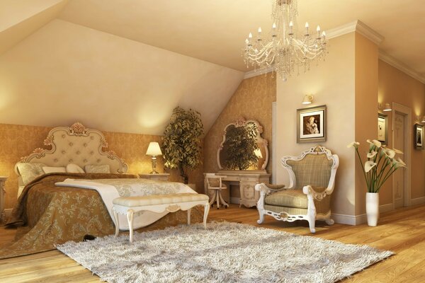 Beautiful hotel room with antique furniture