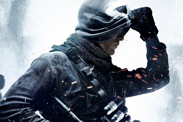 In a snowy winter soldier