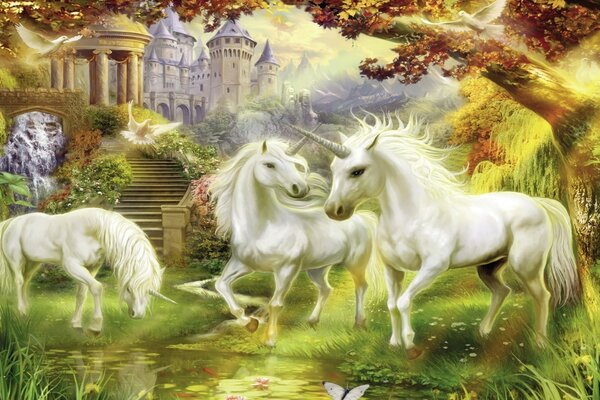 Magical horses in a beautiful place