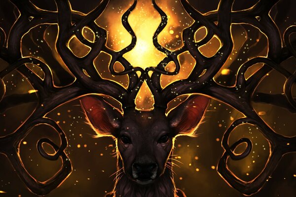 Painting deer and flame of the night