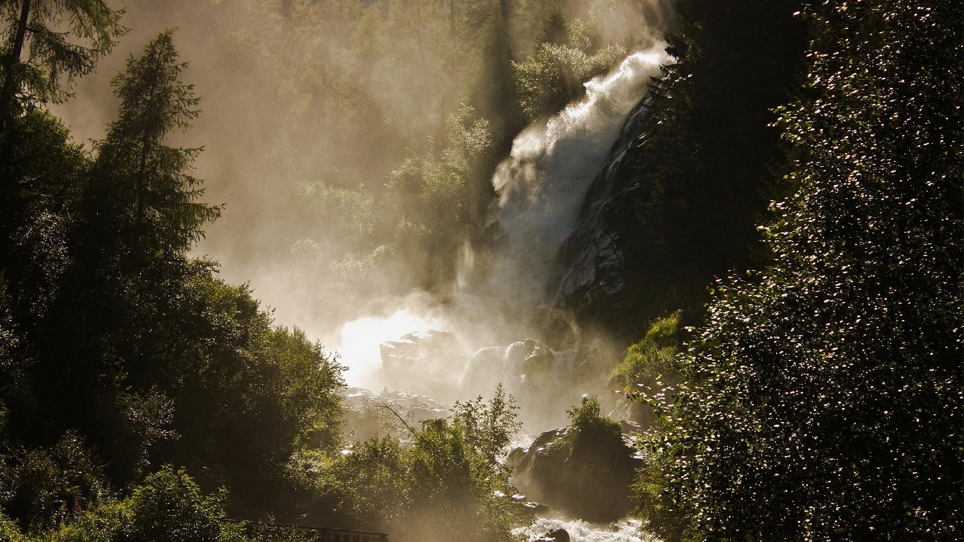 waterfalls landscape outdoors nature fog tree mist wood