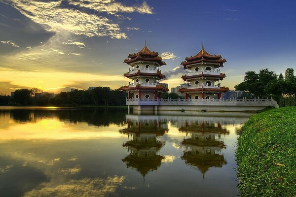 Beautiful building on the lake shore