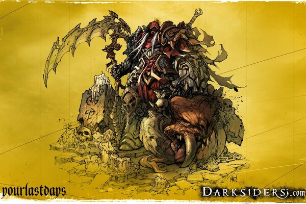 Sarı arka plana karşı Canavar Darksiders