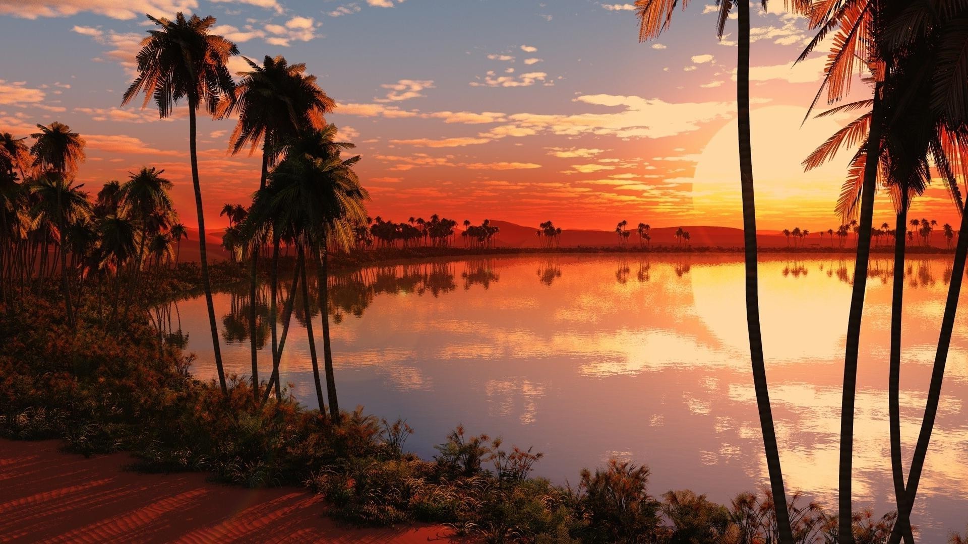 sonnenuntergang und dämmerung strand palmen tropisch sonnenuntergang meer ozean exotisch sand wasser kokosnuss baum sonne insel reisen sommer landschaft urlaub resort himmel