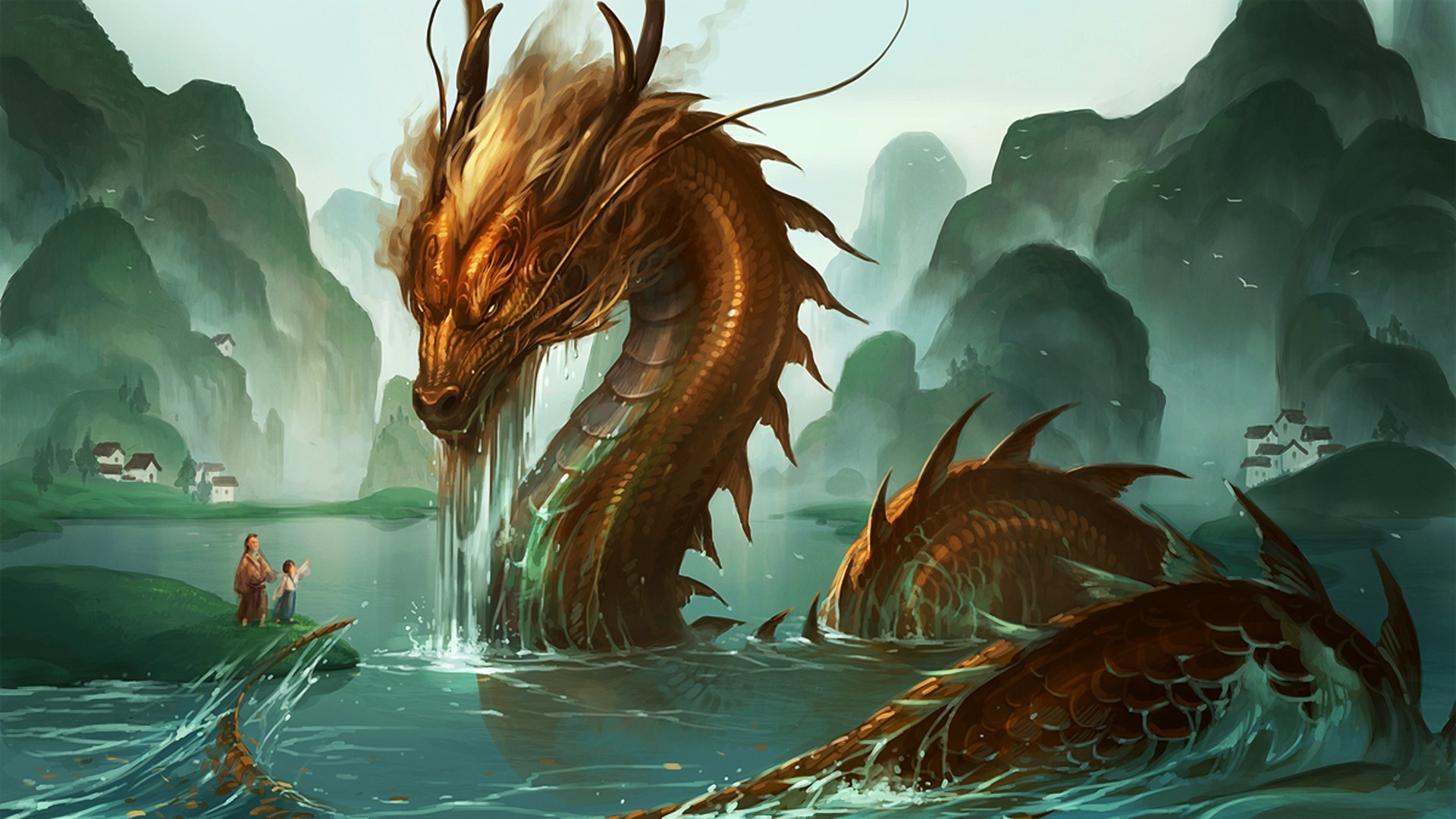The dragon rises out of the water - Phone wallpapers