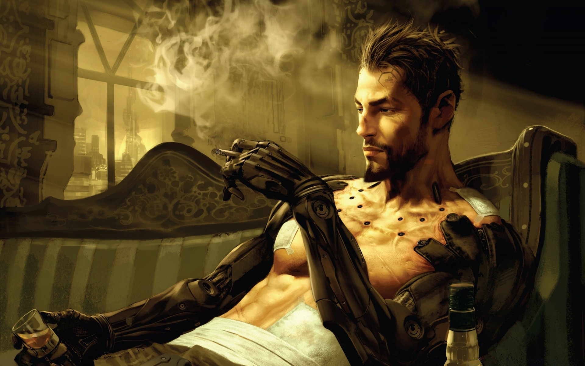 deus ex portrait one adult art music model weapon man war