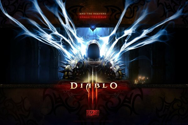 Diablo. Charakter in einem leuchtenden Portal auf dunklem Hintergrund