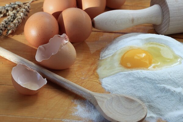 Cooking a dish with flour and eggs