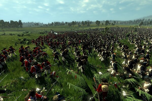 Empire total war, a batalha de dois exércitos em um prado verde