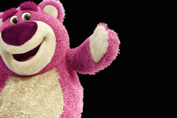 Urso alegre rosa em fundo preto