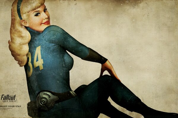 Fallout-Charakter, ein blondes Mädchen im Pin-up-Stil