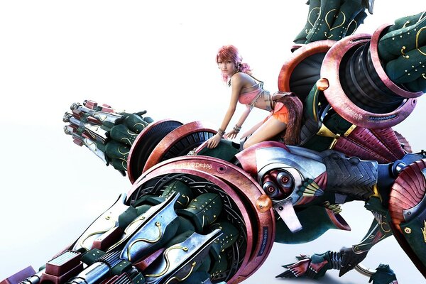 A girl riding a mechanical bird