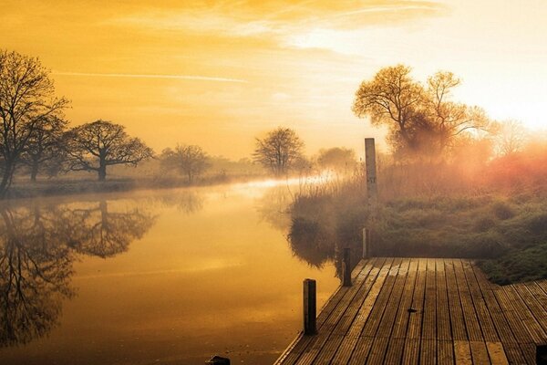 Quiet cozy pier at sunset