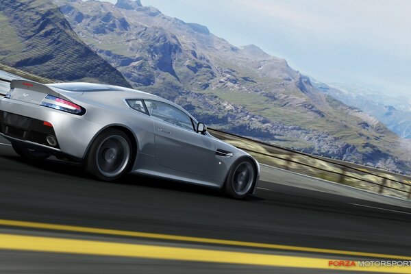 Beautiful mountains and a silver car