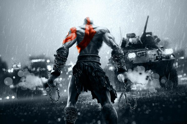 Kratos in der modernen Welt gegen Panzer