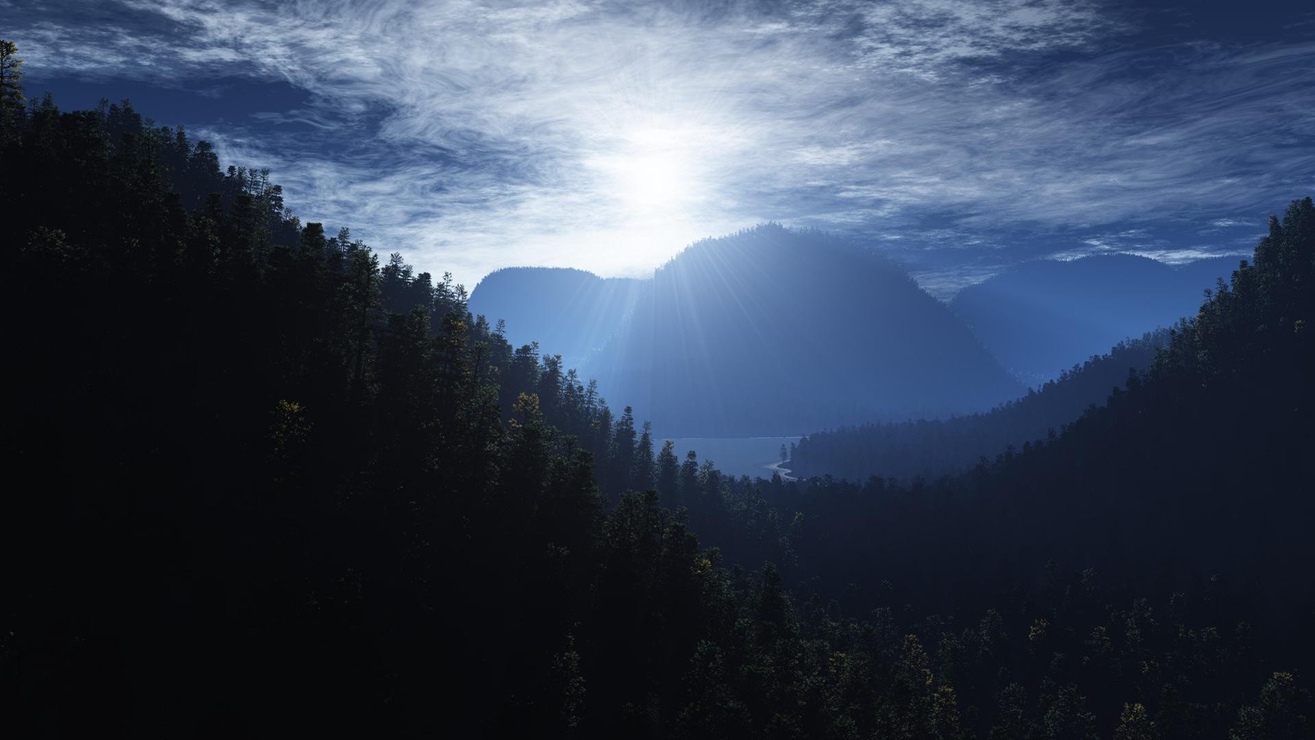 the sunlight and rays mountain landscape sky fog nature tree outdoors travel dawn wood sunset snow mist daylight light