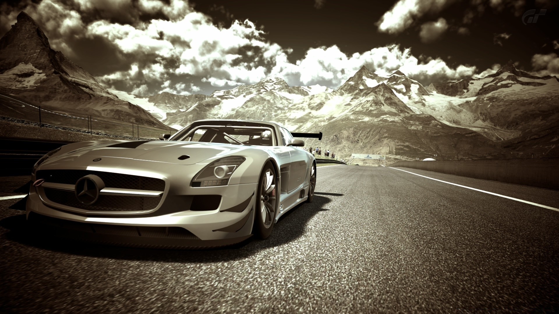 gran turismo car vehicle asphalt transportation system pavement blacktop hurry noon road fast travel automotive monochrome