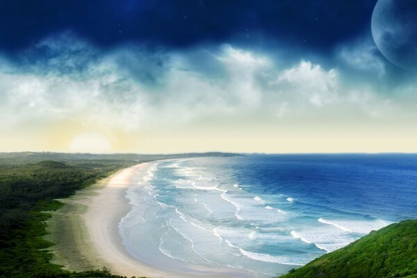 Encantadora paisagem de água e céu