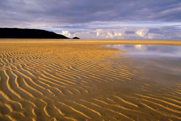 A deserted sea beach stretching beyond the horizon