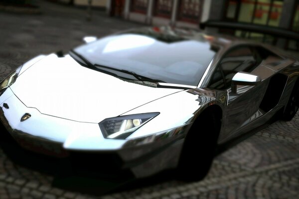 Gran turismo, a car on the cobblestone square