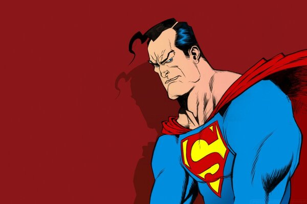 Comics. Superman dans sa robe bleue classique et sa Cape rouge sur fond violet