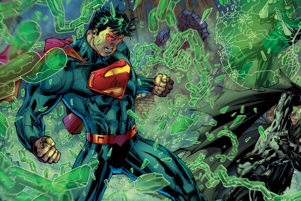 Comics, Superman fights a hostile force in the form of a green substance