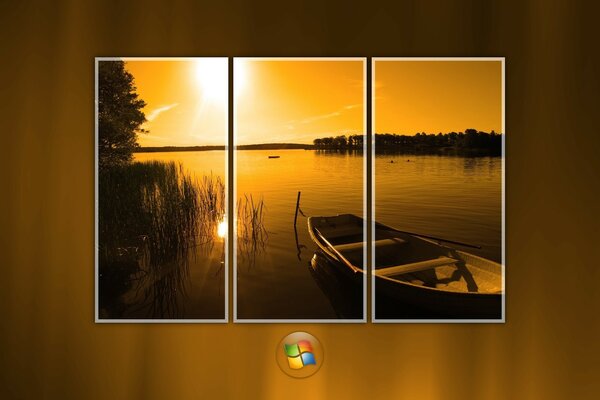 Summer. Evening pond. A boat