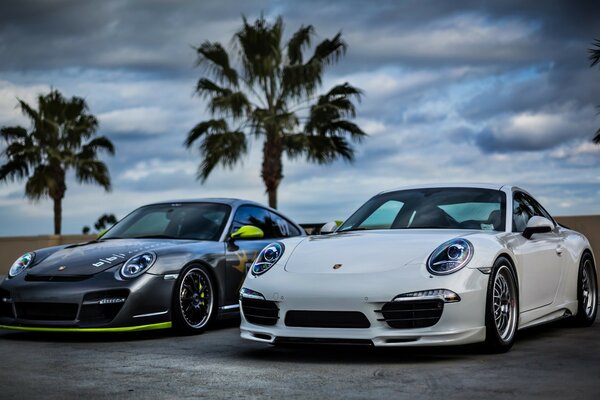 Black and white cars on the sidewalk