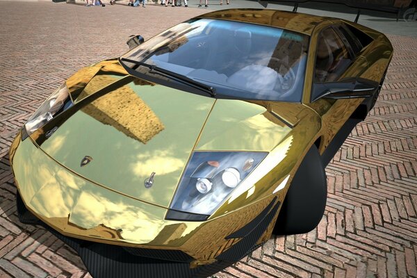 Golden Lamborghini on the cobblestones