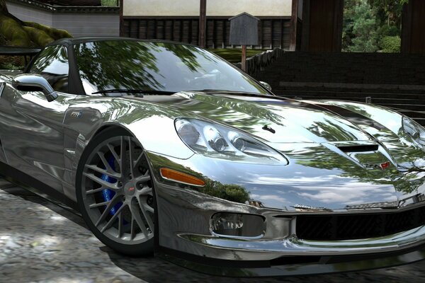 Fully chrome-plated sports car