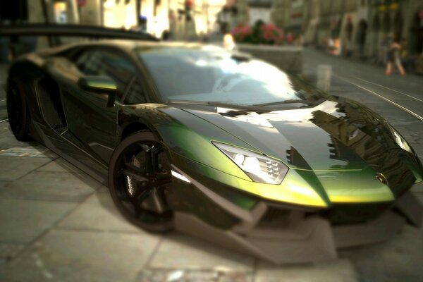 Lamborghini víbora verde em foco