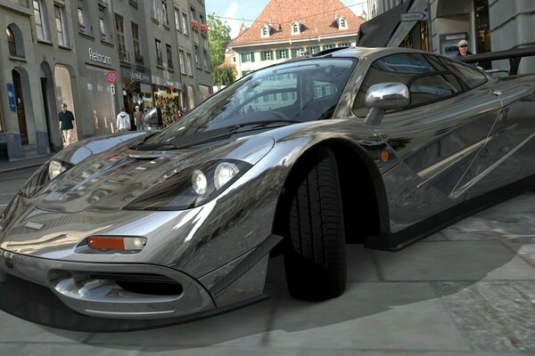 Model 3D szarego samochodu sportowego