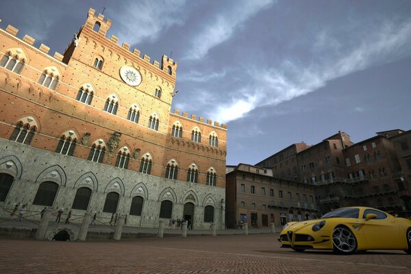 Yellow sports car parked outdoors