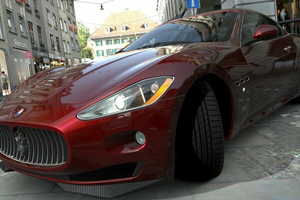 Maroon Sports car in the city