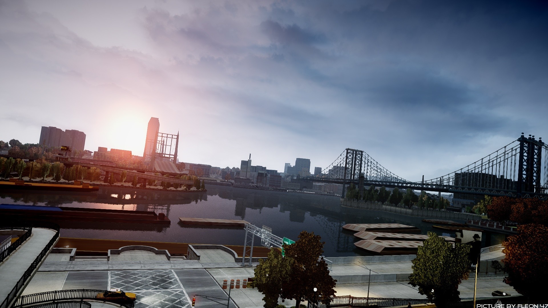 grand theft auto city architecture water bridge travel river sky cityscape skyline building sunset urban modern dusk downtown business evening reflection office