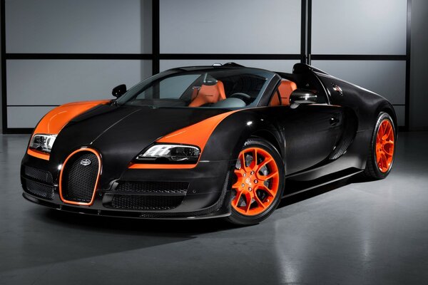 Black car with orange inserts