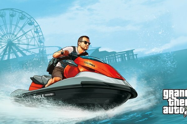 Cool man on a jet ski