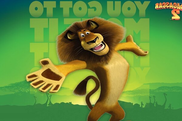 Lion du dessin animé Madagascar 2. Fond vert