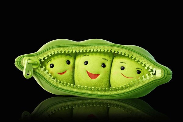 Humorous image of peas in a string