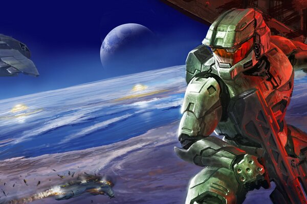 Exploration in space on a spaceship in the game halo